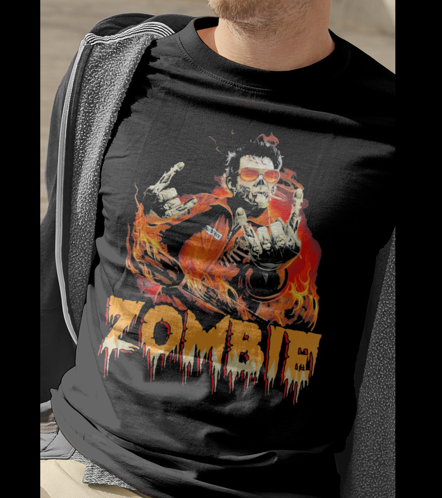 Zombie Metal Living Dead Rock On Fire T-Shirt