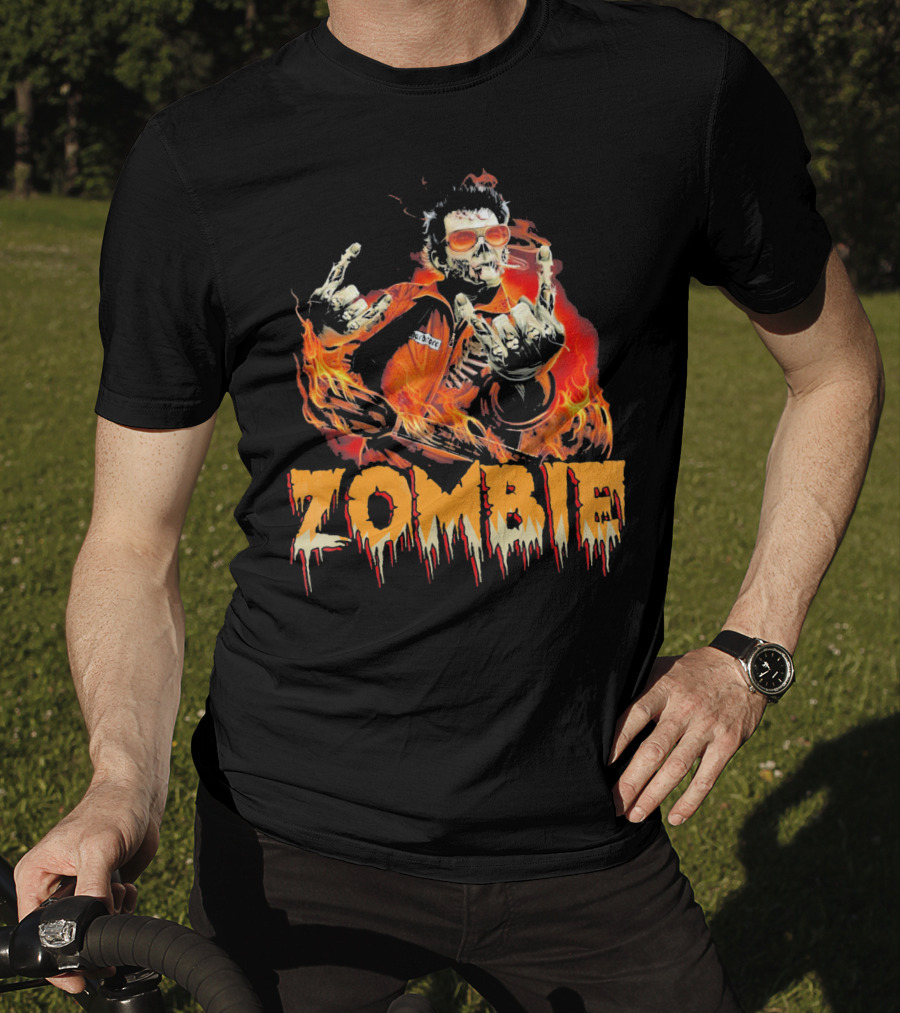 Zombie Metal Living Dead Rock On Fire T-Shirt