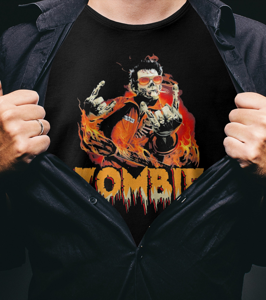 Zombie Metal Living Dead Rock On Fire T-Shirt