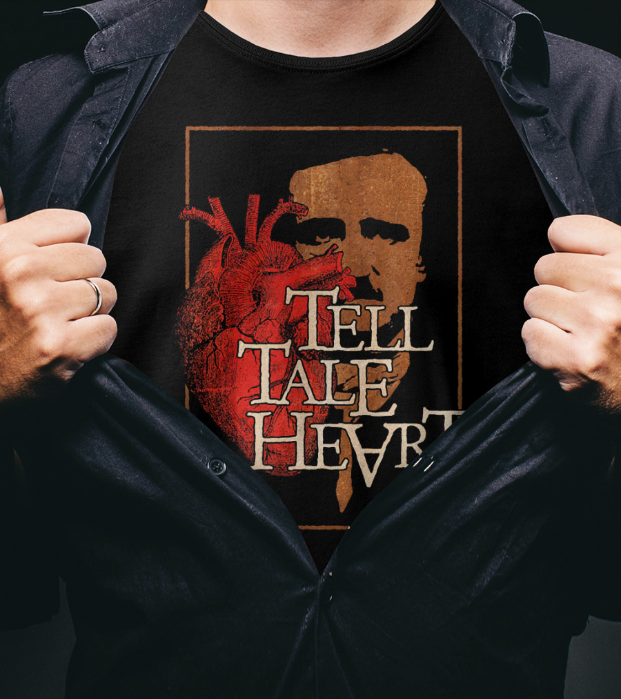 Poe Tell Tale Heart Distressed Gothic Portrait And Heart T-Shirt