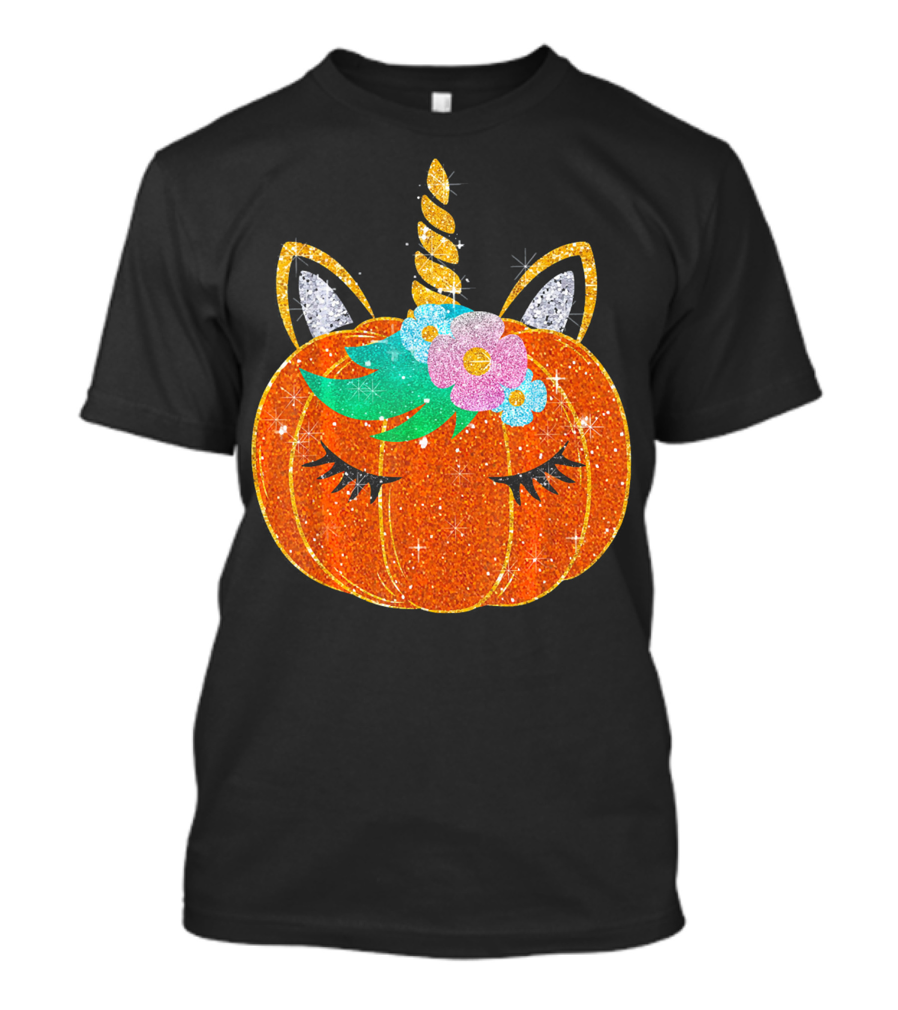 Sparkly Unicorn Pumpkin Halloween T-Shirt