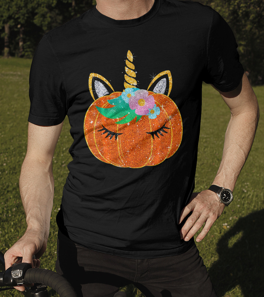 Sparkly Unicorn Pumpkin Halloween T-Shirt
