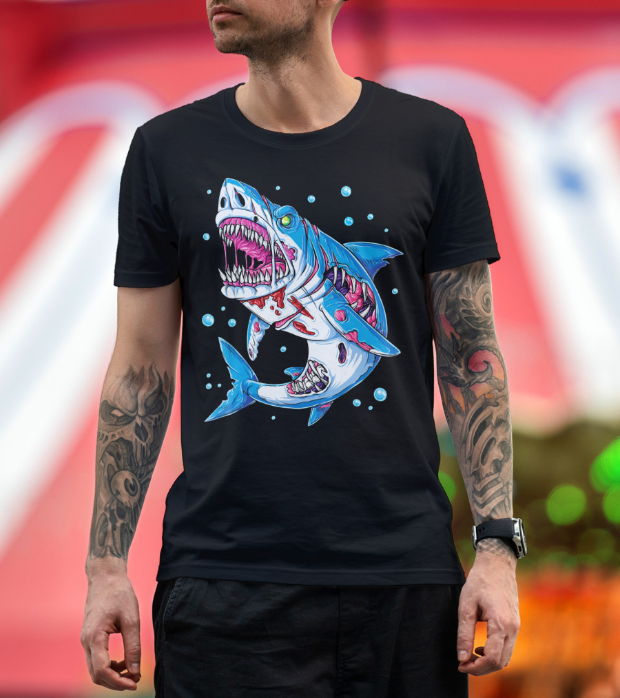 Shark Zombie Underwater Monster With Exposed Bones And Teeth T-Shirt