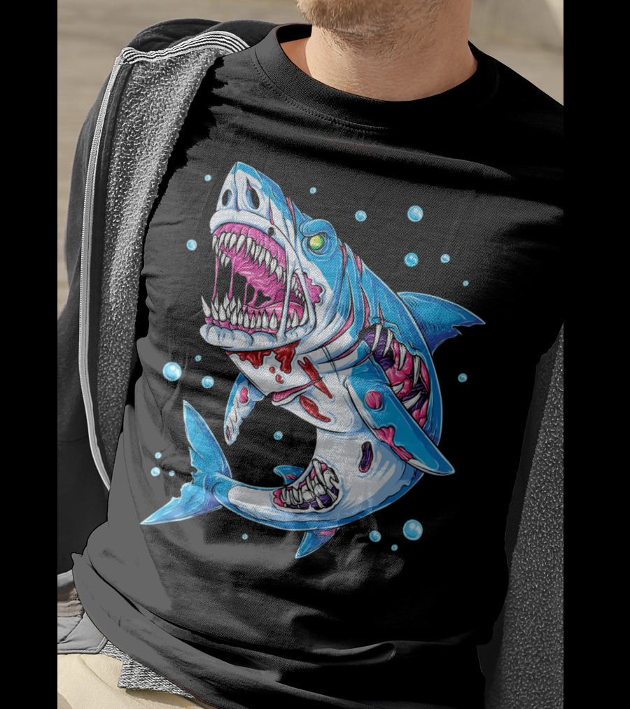 Shark Zombie Underwater Monster With Exposed Bones And Teeth T-Shirt