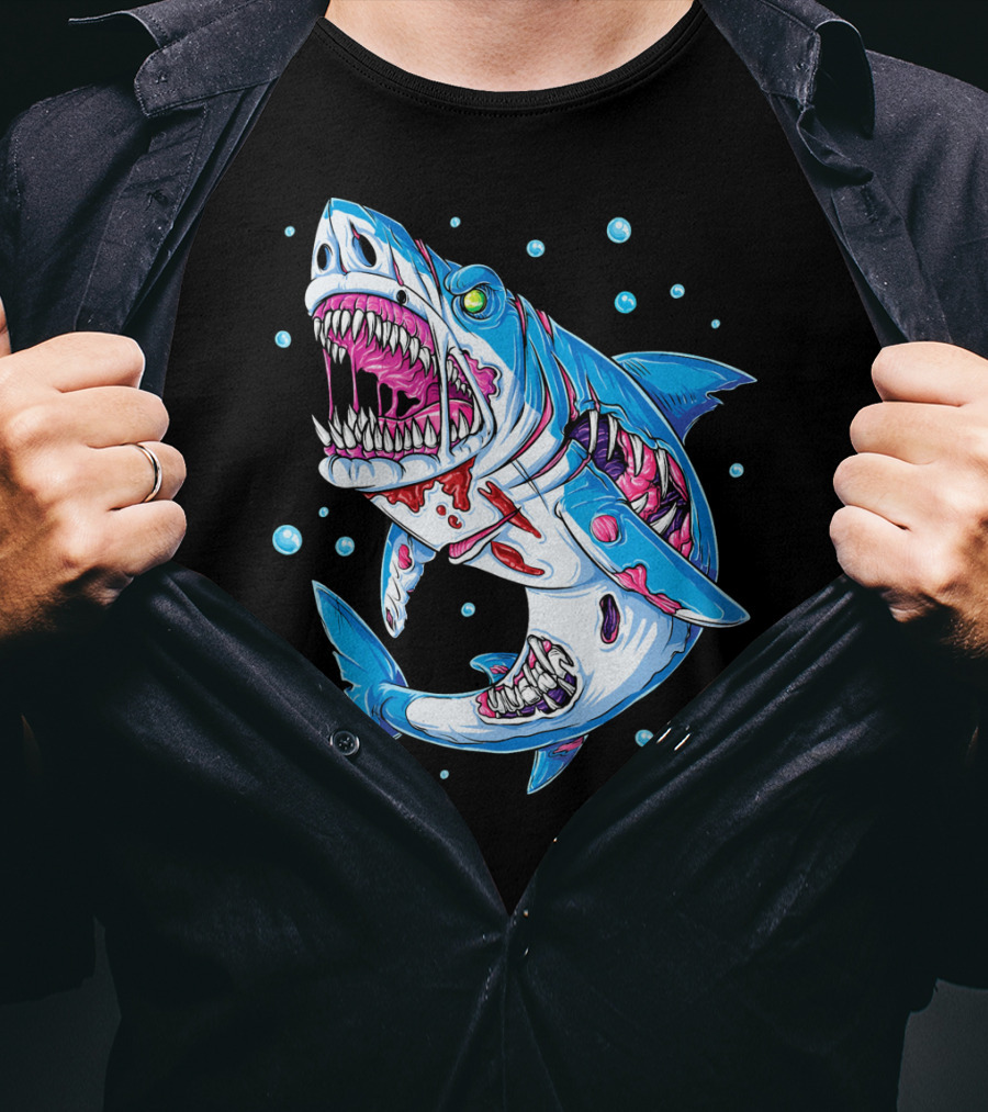 Shark Zombie Underwater Monster With Exposed Bones And Teeth T-Shirt