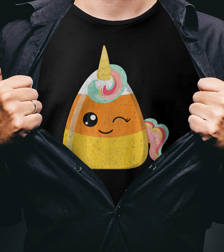 Candy Corn Unicorn Funny Halloween Candicorn T-Shirt