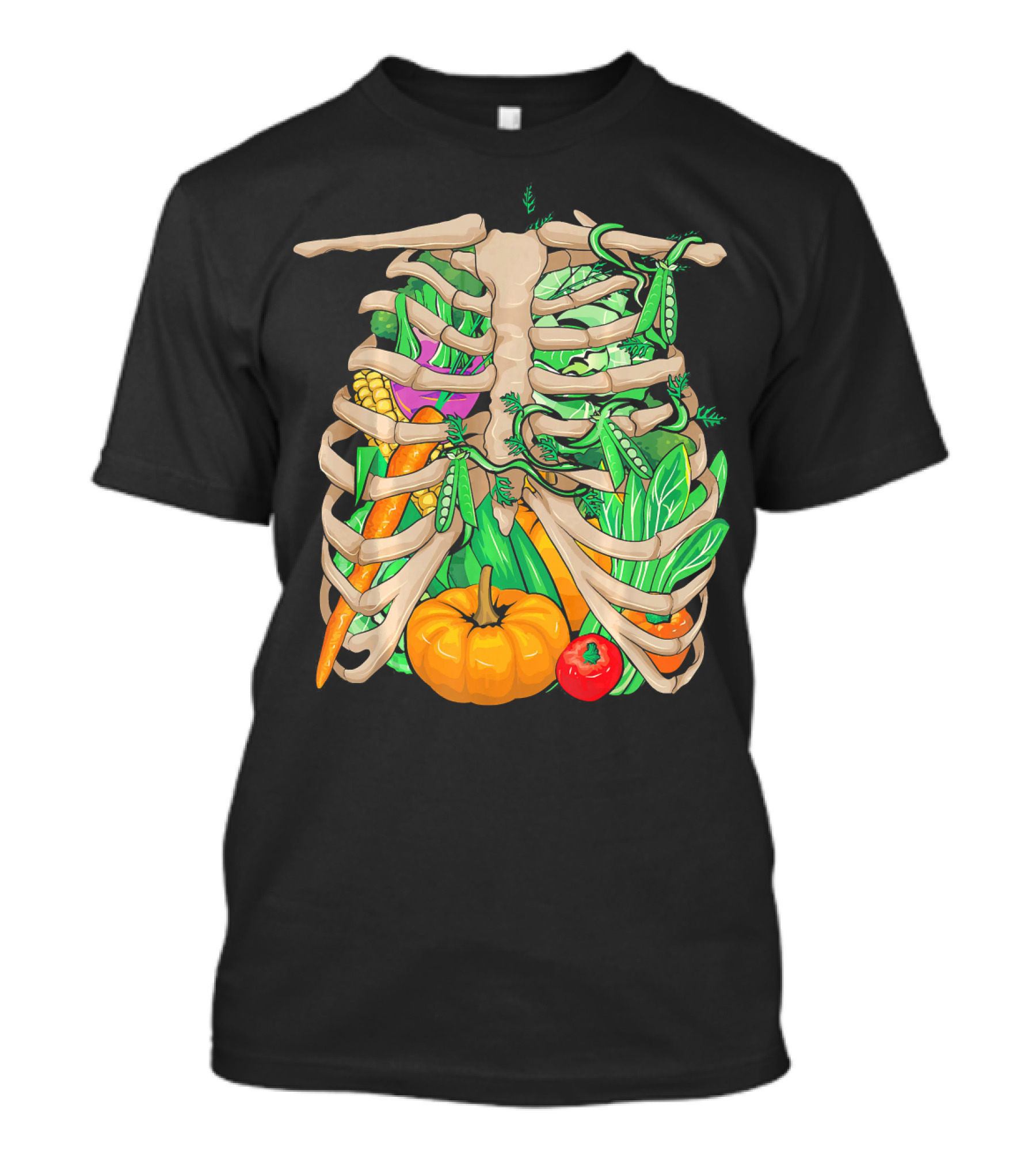 Cool Vegetable Skeleton Halloween Costume Vegetables Ribs Pumpkin Peas Corn Carrot T-Shirt