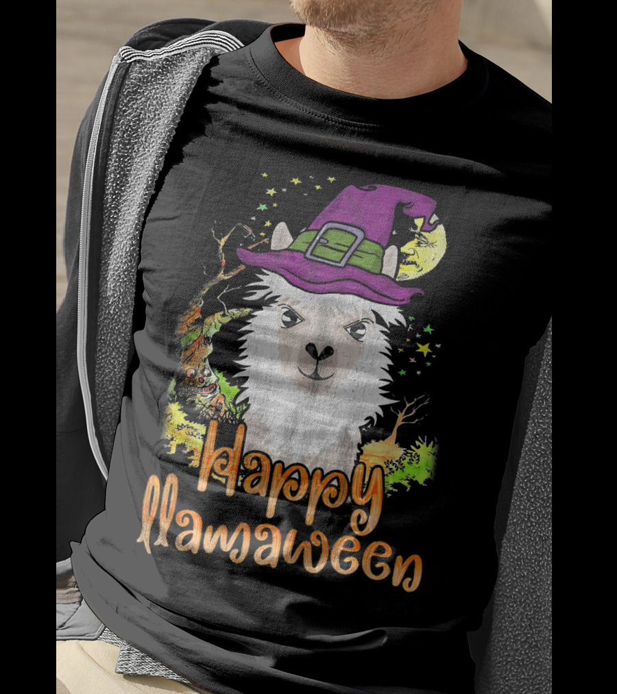 Happy Llamaween Cool Witch Llama T-Shirt