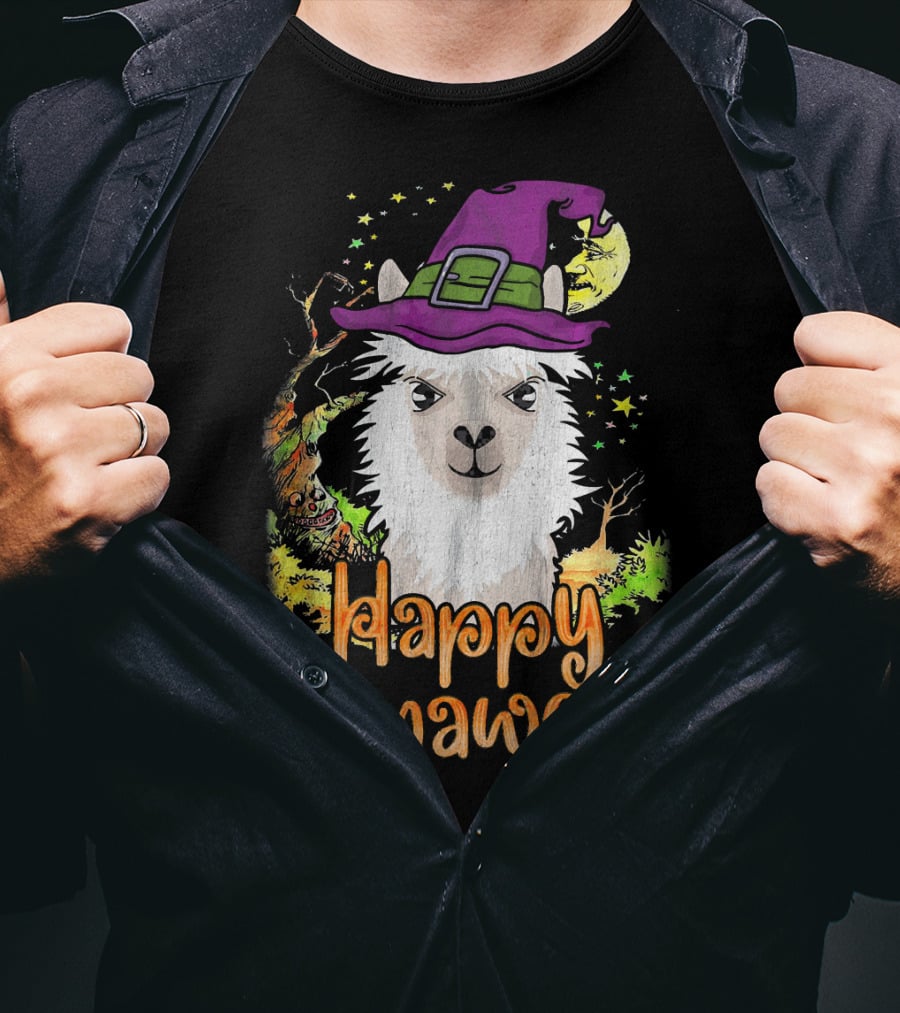 Happy Llamaween Cool Witch Llama T-Shirt