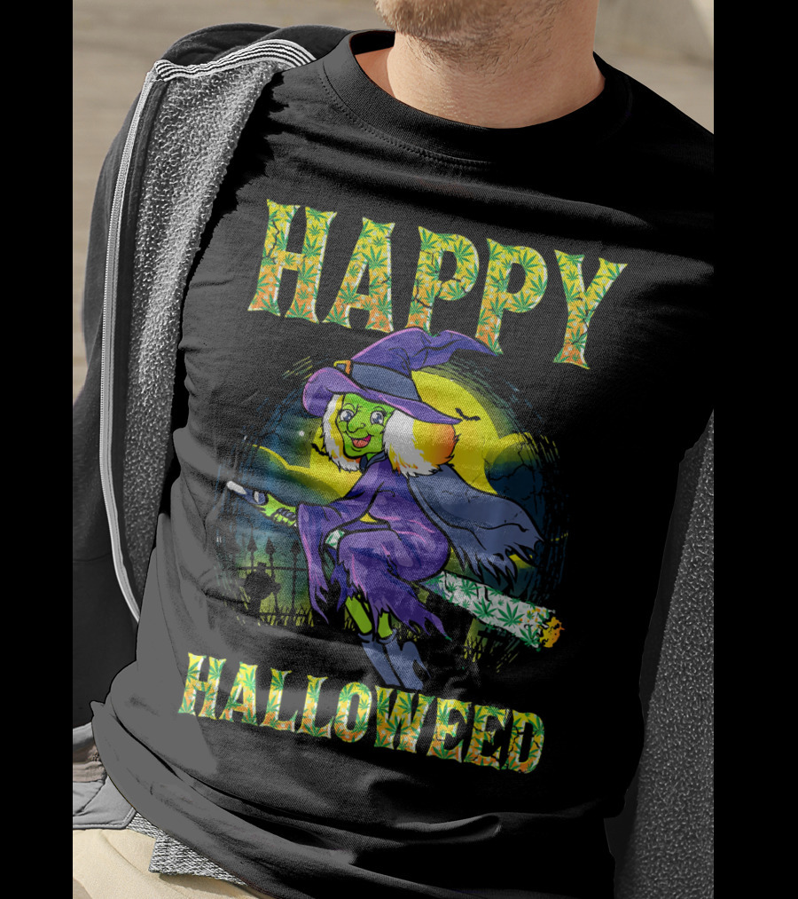 Happy Halloweed Witch Halloween Marijuan T-Shirt