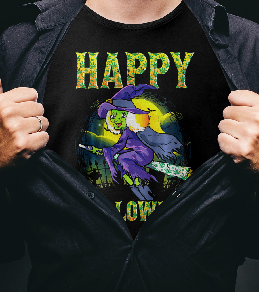 Happy Halloweed Witch Halloween Marijuan T-Shirt