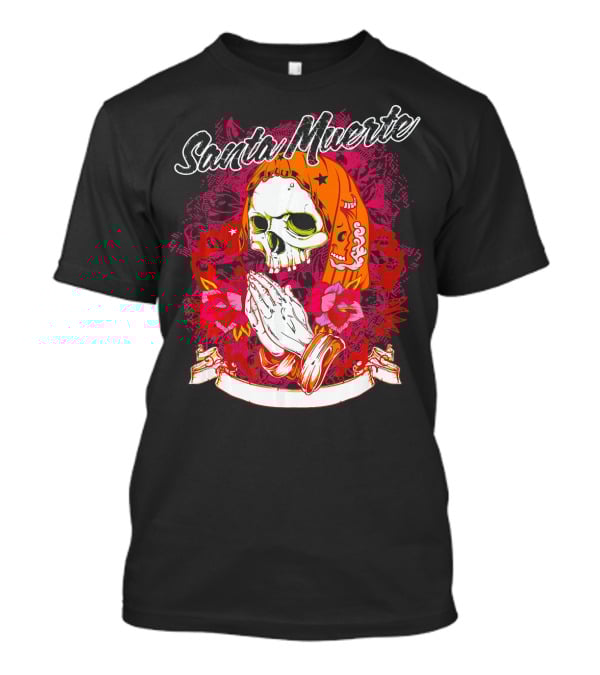 Santa Muerte Mexican Day Of The Dead Praying Skull With Flowers T-Shirt