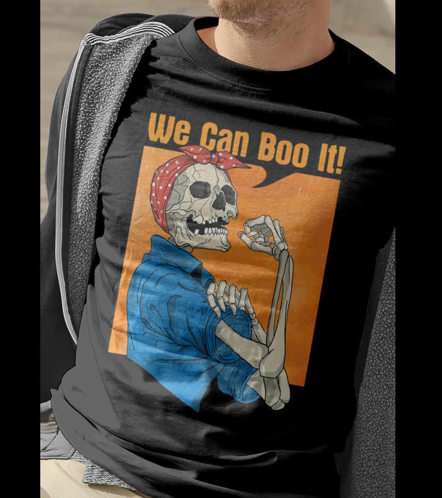 Funny Halloween Vintage Skeleton Rosie The Riveter We Can Boo It T-Shirt