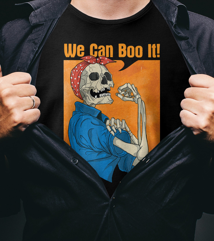 Funny Halloween Vintage Skeleton Rosie The Riveter We Can Boo It T-Shirt
