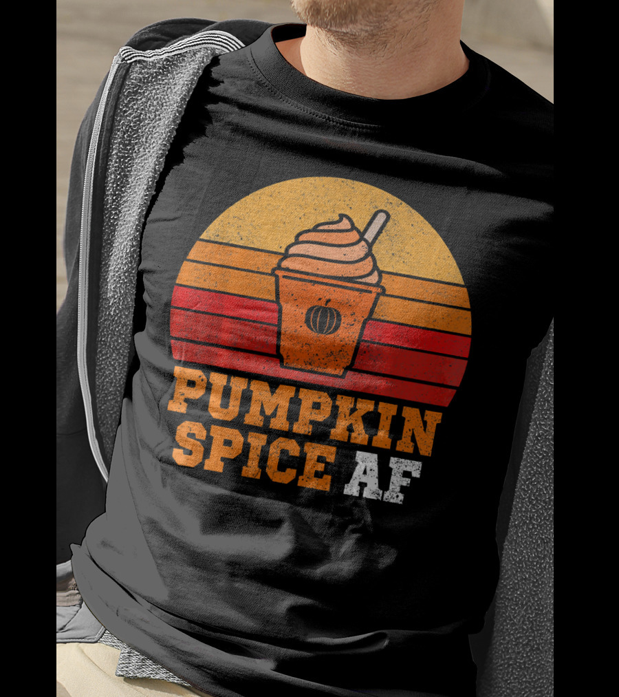 Pumpkin Spice AF Funny Men Husband Pumpkin Cup Retro Stripes T-Shirt