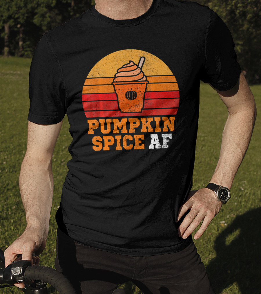 Pumpkin Spice AF Funny Men Husband Pumpkin Cup Retro Stripes T-Shirt