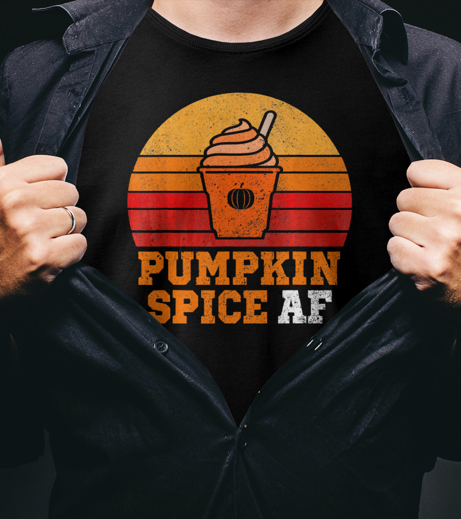 Pumpkin Spice AF Funny Men Husband Pumpkin Cup Retro Stripes T-Shirt