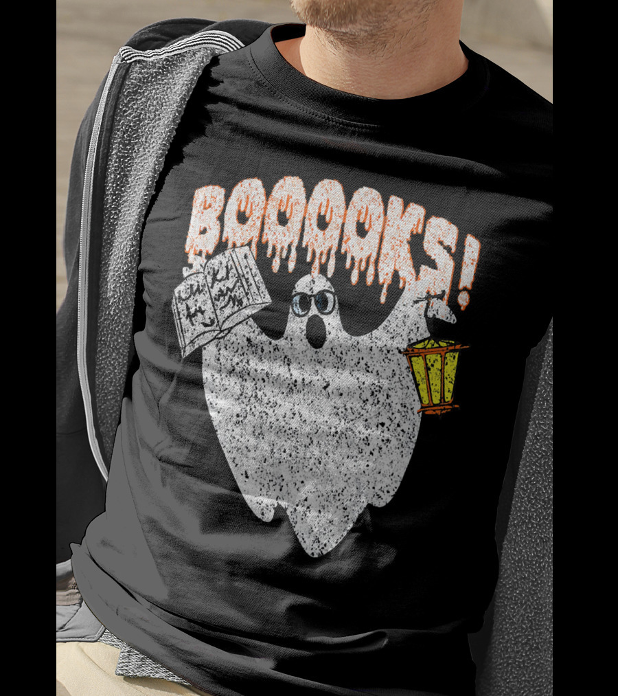 Booooks Spooky Ghost With Open Scary Book And Lantern T-Shirt
