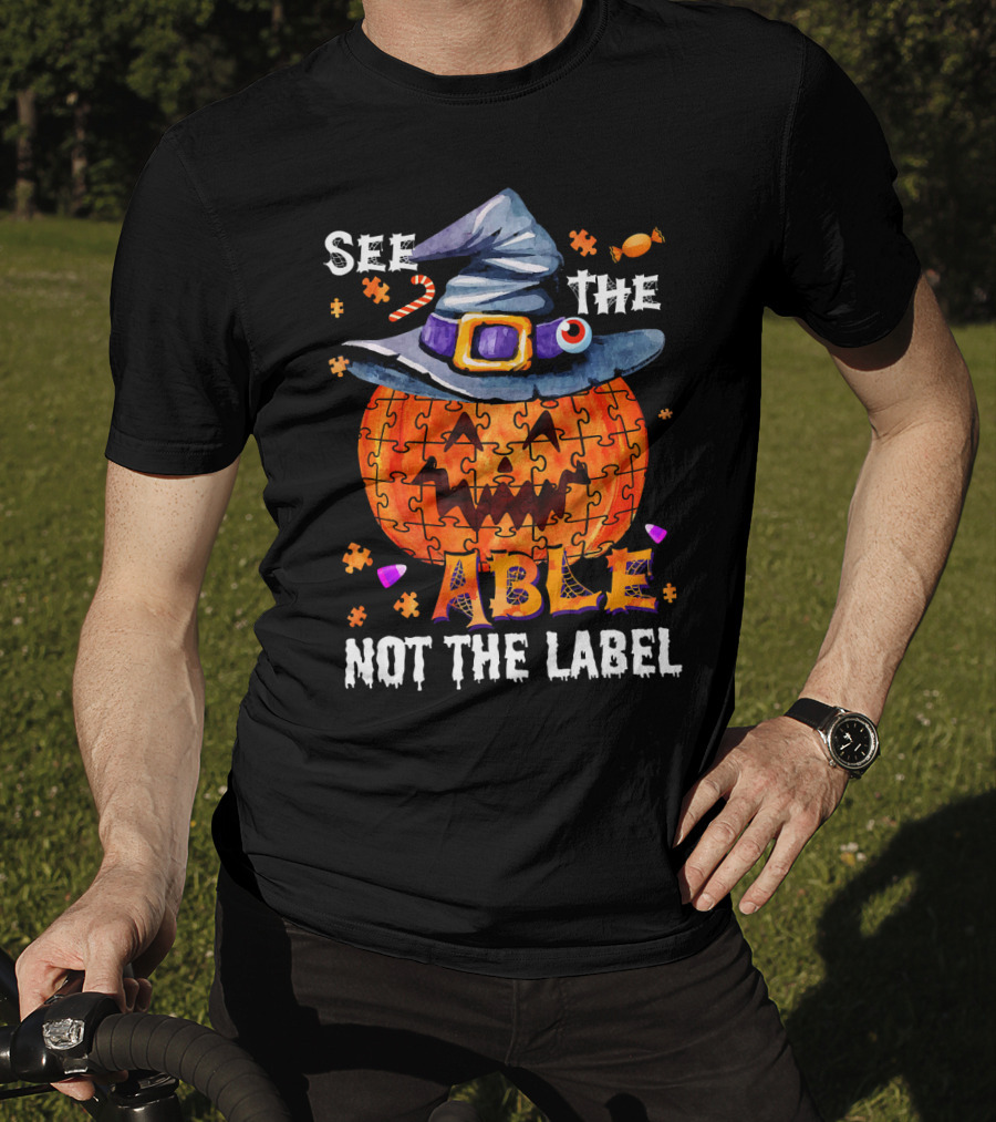 See The Able Not The Label Autism Awareness Halloween Pumpkin Puzzle Hat T-Shirt