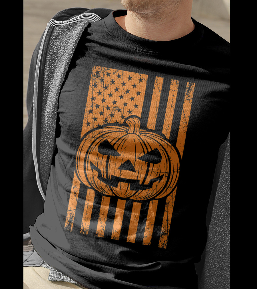 American Flag Grunge Pumpkin Halloween Las T-Shirt