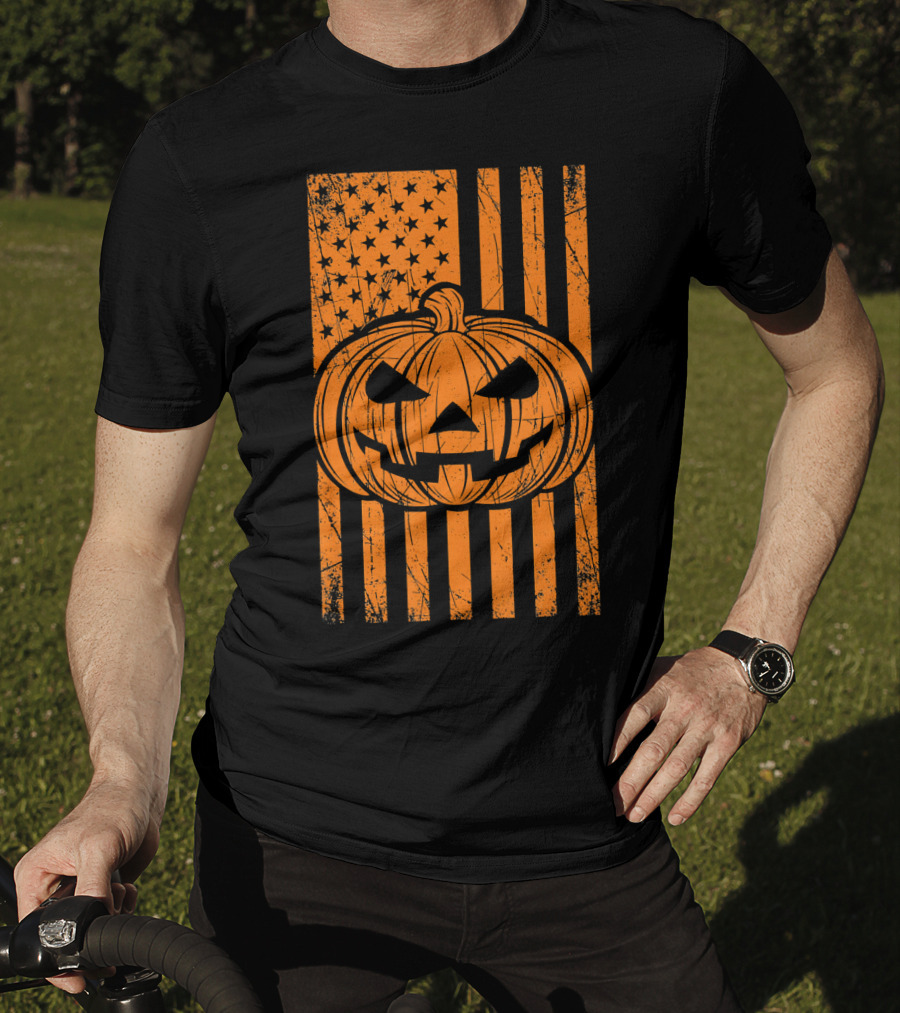 American Flag Grunge Pumpkin Halloween Las T-Shirt