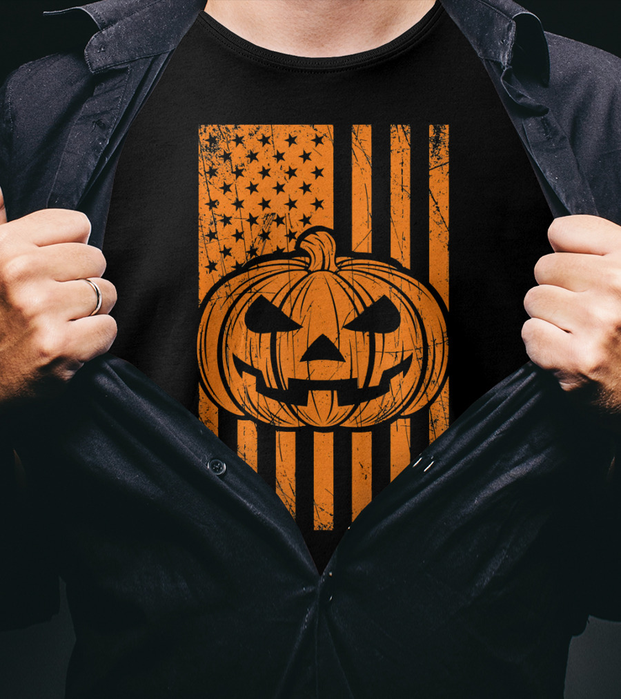 American Flag Grunge Pumpkin Halloween Las T-Shirt