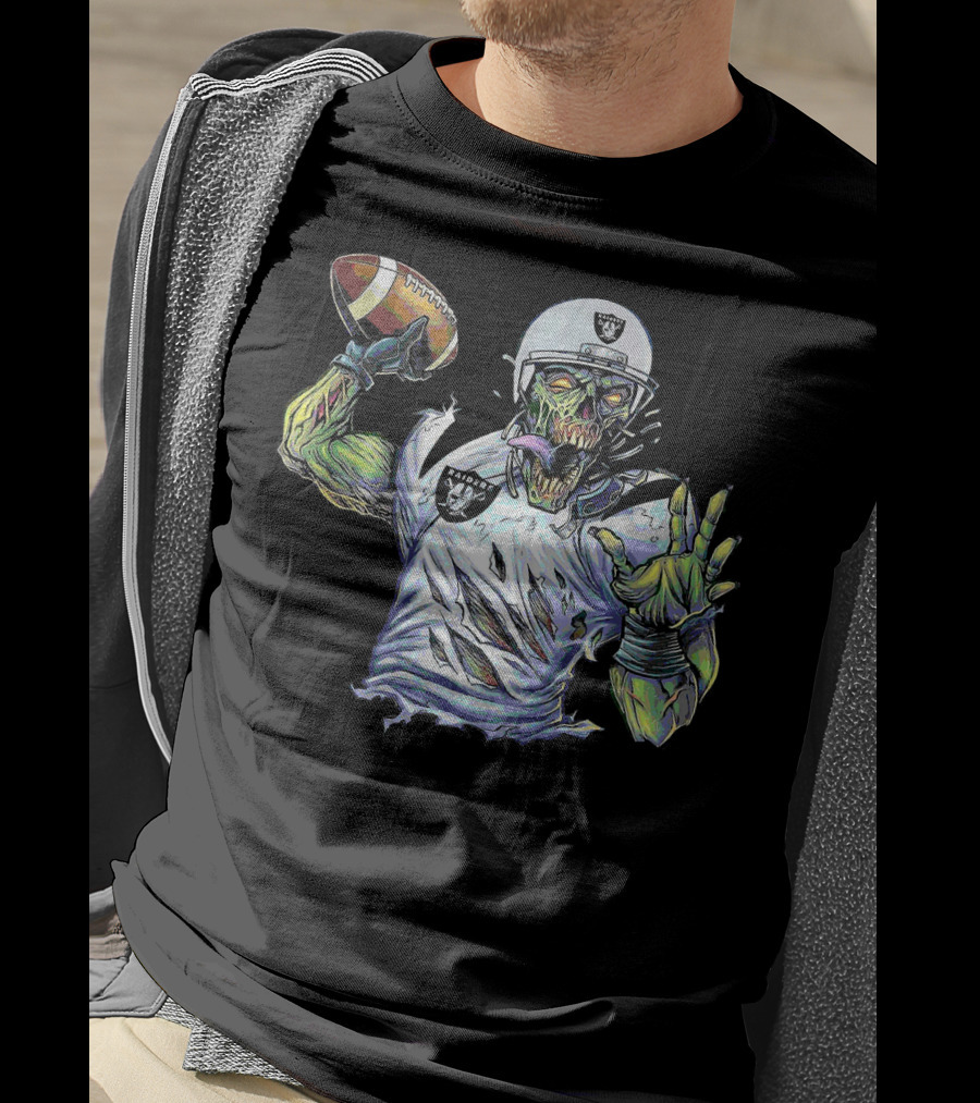Raider Zombie Football Halloween Skull Horror Team T-Shirt