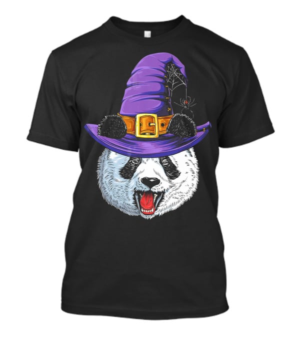 Panda Wearing Witch Hat With Spider Halloween T-Shirt