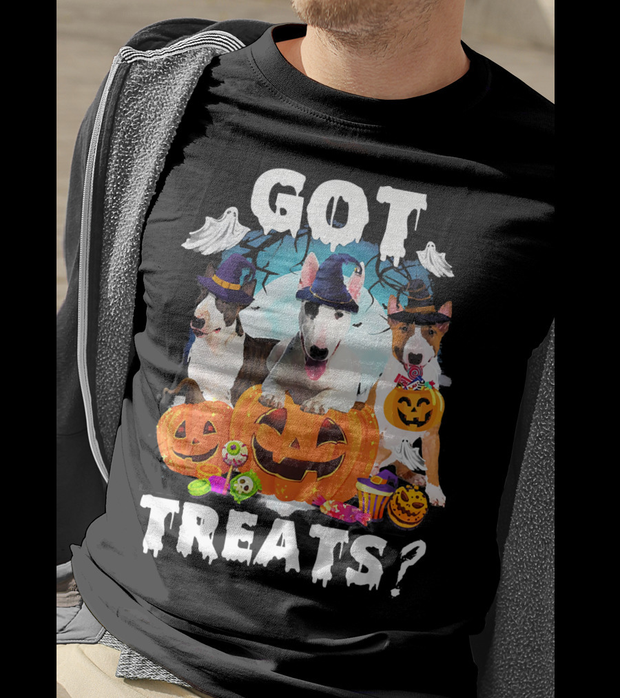 Got Treats Bull Terrier Halloween Ghosts Pumpkins T-Shirt