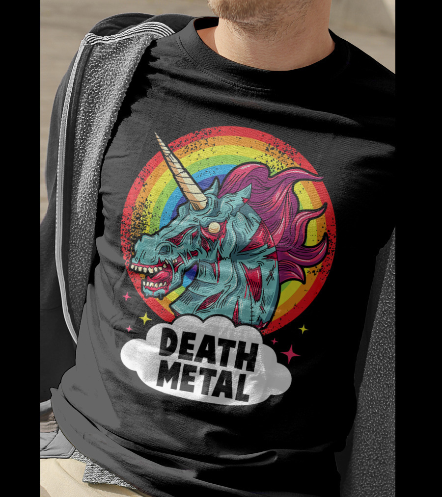 Death Metal Unicorn Rainbow Rocker Emo T-Shirt