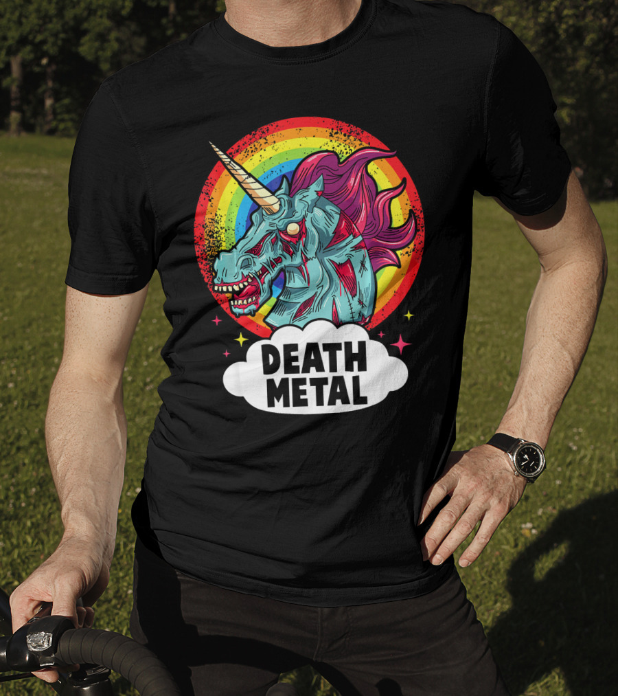 Death Metal Unicorn Rainbow Rocker Emo T-Shirt