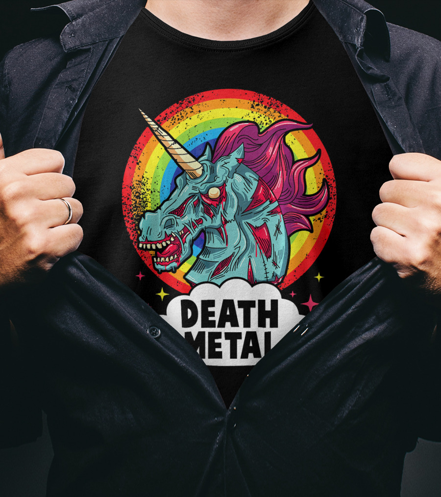 Death Metal Unicorn Rainbow Rocker Emo T-Shirt