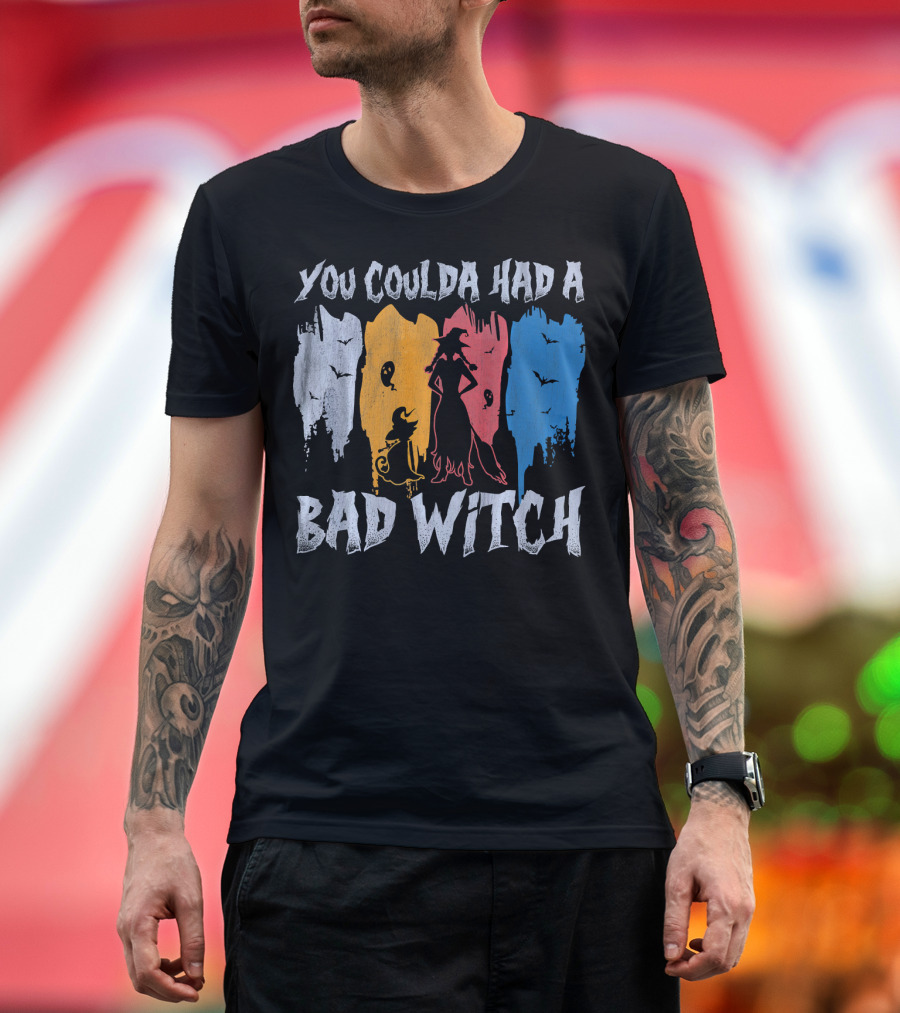 You Coulda Had a Bad Witch Colorful Silhouette with Bats and Cat T-Shirt