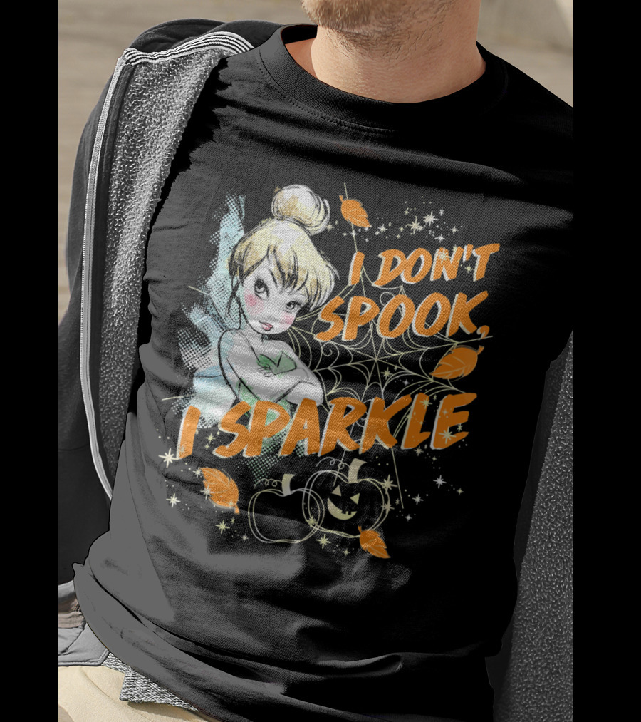 Disney Peter Pan Tinkerbell I Don't Spook I Sparkle Halloween Pumpkin Leaves T-Shirt