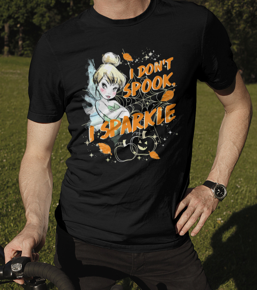 Disney Peter Pan Tinkerbell I Don't Spook I Sparkle Halloween Pumpkin Leaves T-Shirt