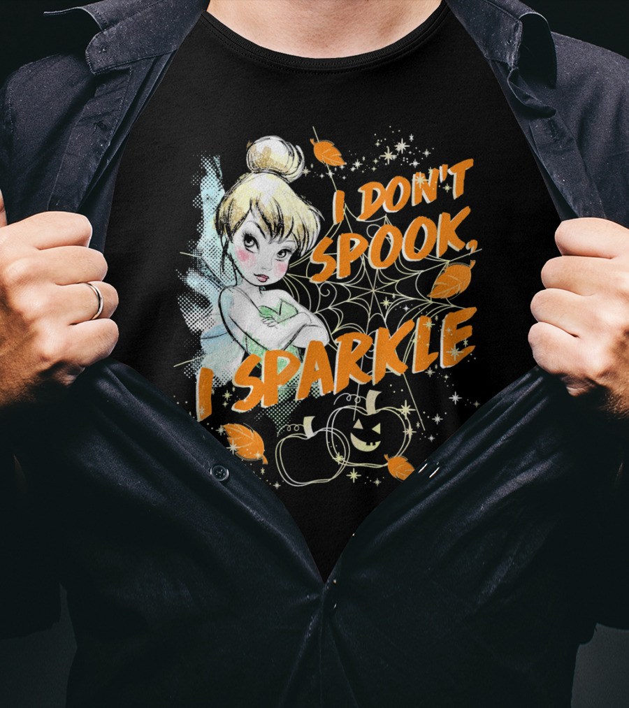 Disney Peter Pan Tinkerbell I Don't Spook I Sparkle Halloween Pumpkin Leaves T-Shirt
