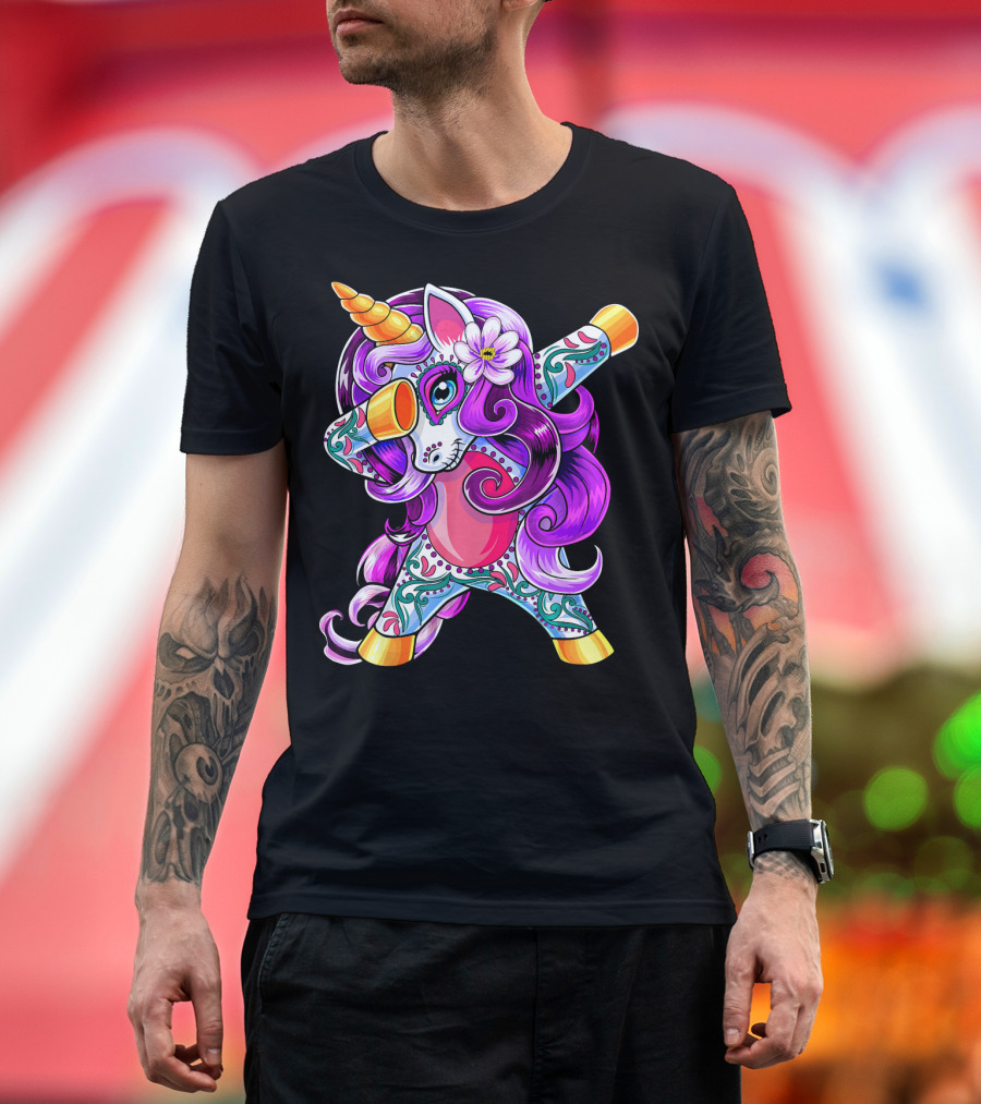 Dabbing Unicorn Day of the Dead Sugar Skull T-Shirt