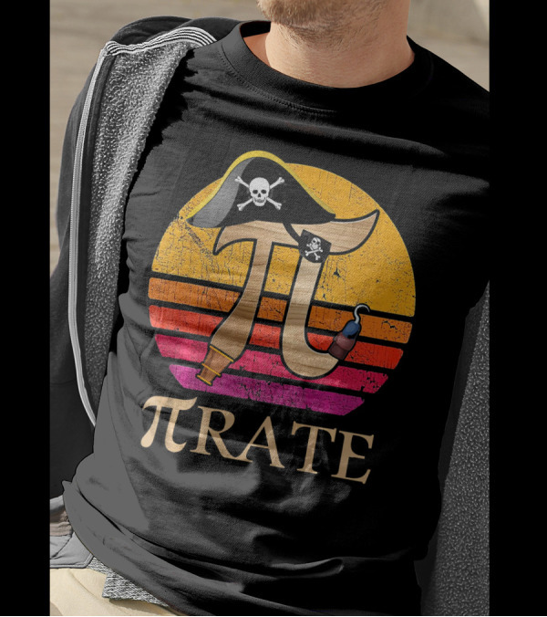 Pi Rate Sunset Buccaneer Emblem T-Shirt