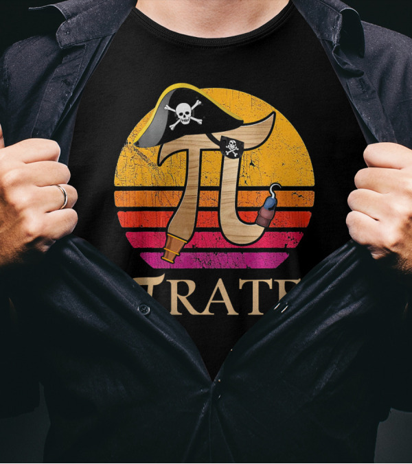 Pi Rate Sunset Buccaneer Emblem T-Shirt