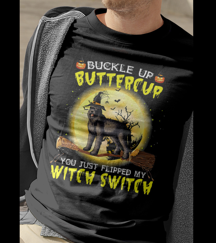 Buckle Up Buttercup You Just Flipped My Witch Switch Halloween Dog On Broom T-Shirt