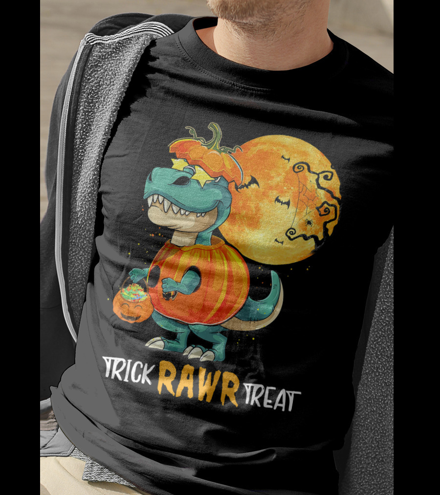 Trick RAWR Treat Rex Dinosaur Halloween Pumpkin Moon T-Shirt