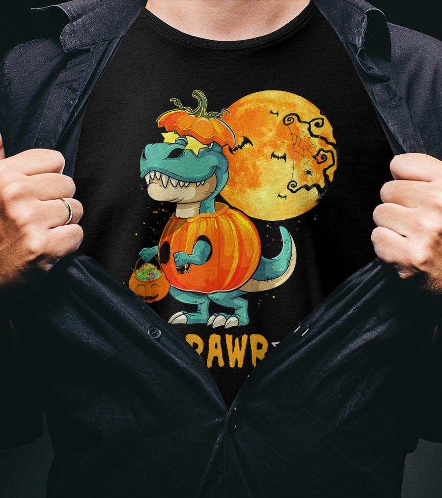 Trick RAWR Treat Rex Dinosaur Halloween Pumpkin Moon T-Shirt