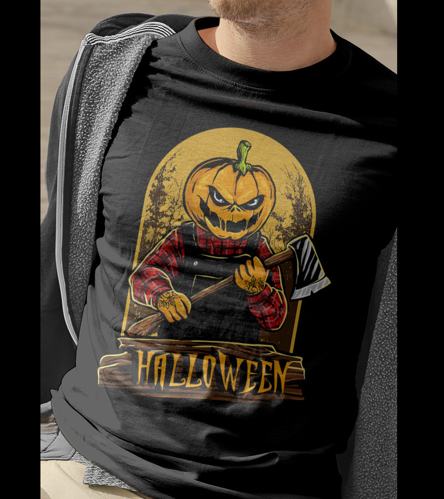 Halloween Horror Pumpkin Creepy Axe T-Shirt