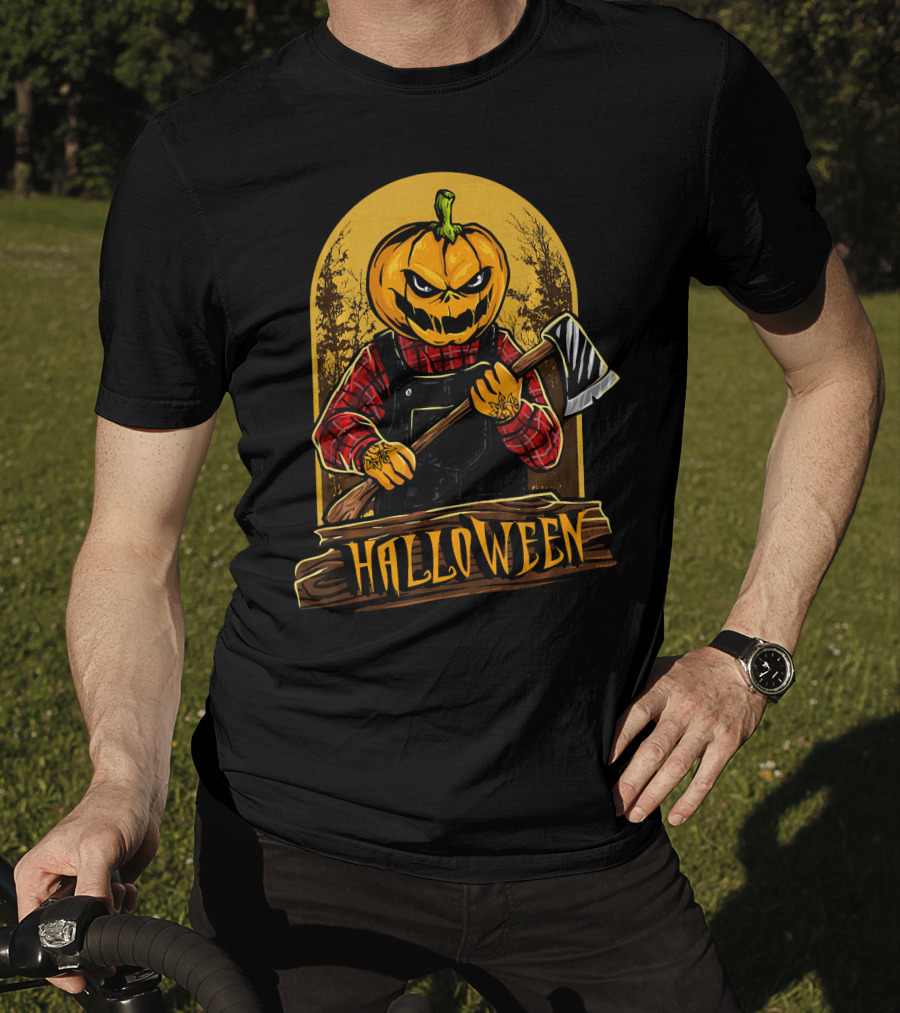 Halloween Horror Pumpkin Creepy Axe T-Shirt