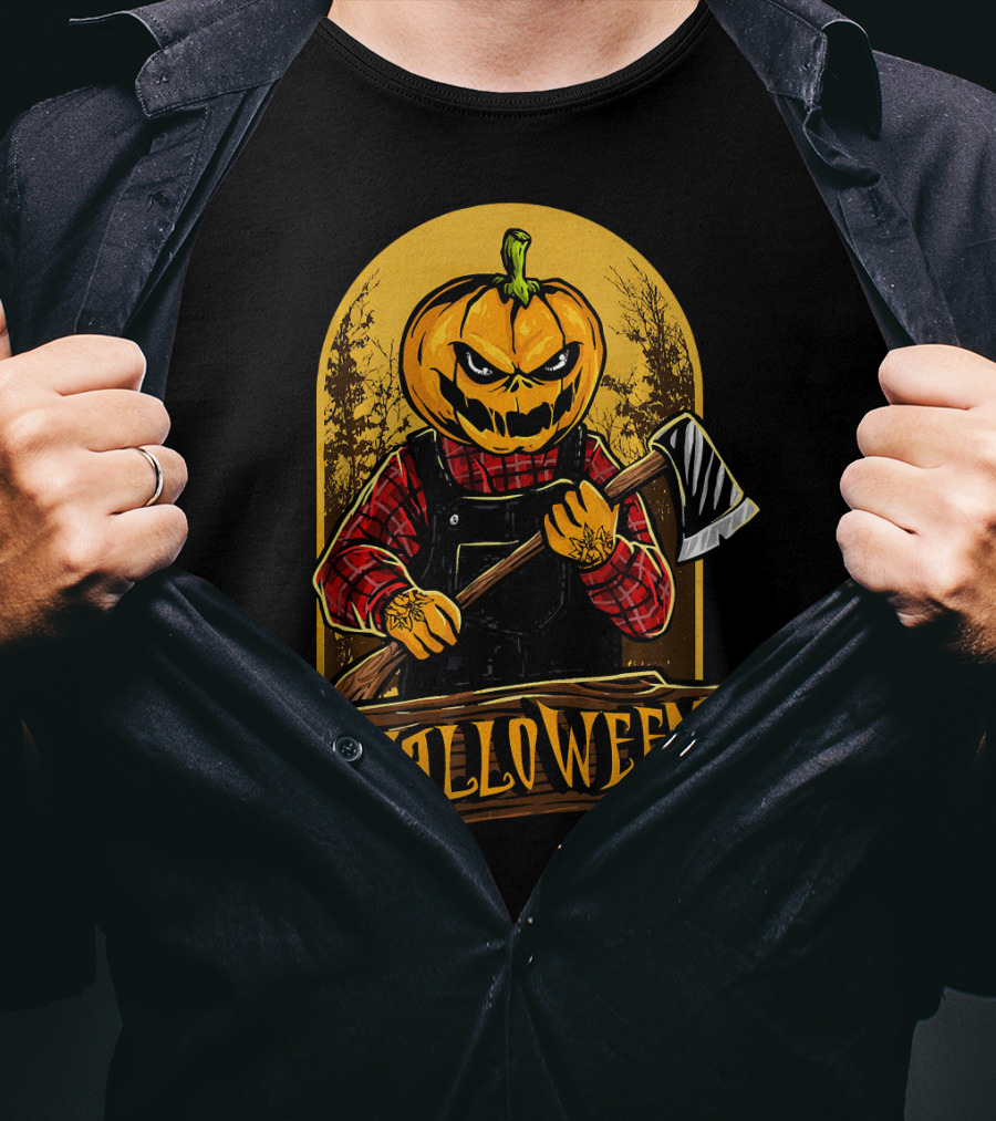 Halloween Horror Pumpkin Creepy Axe T-Shirt