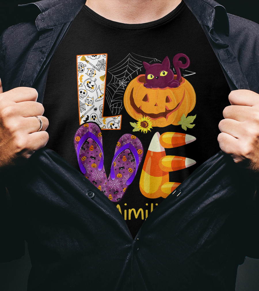Love Pumpkin Cat Flip Flops #Mimilife T-Shirt