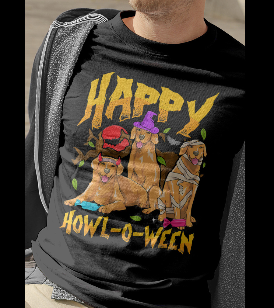 Happy Howl-O-Ween Halloween Golden Retriever T-Shirt