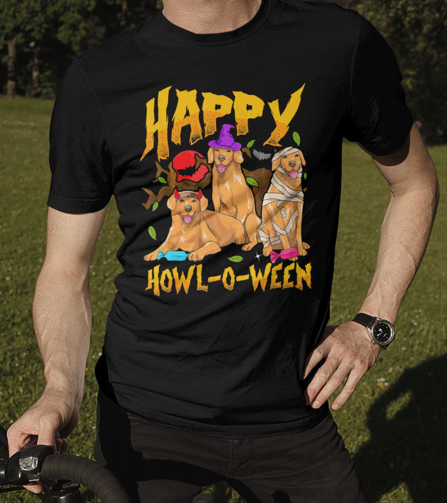 Happy Howl-O-Ween Halloween Golden Retriever T-Shirt