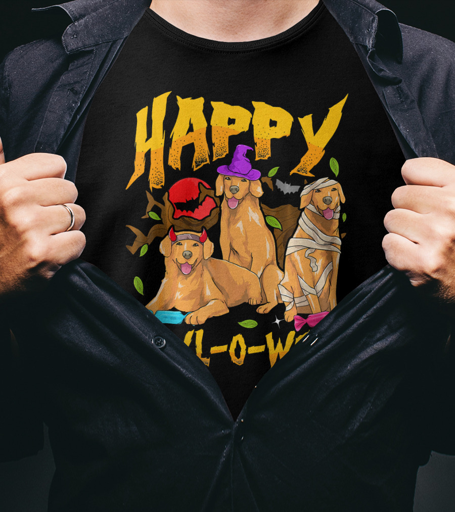Happy Howl-O-Ween Halloween Golden Retriever T-Shirt