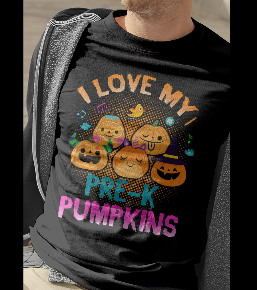 I Love My Pre K Pumpkins Halloween Jack-O-Lanterns With Music And Flowers T-Shirt